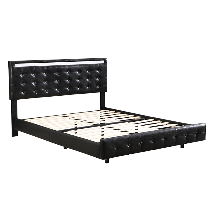 Riomi LED BlackPU Leather Floating Bed | Tufted Design Modern LED Lights Bed Frame