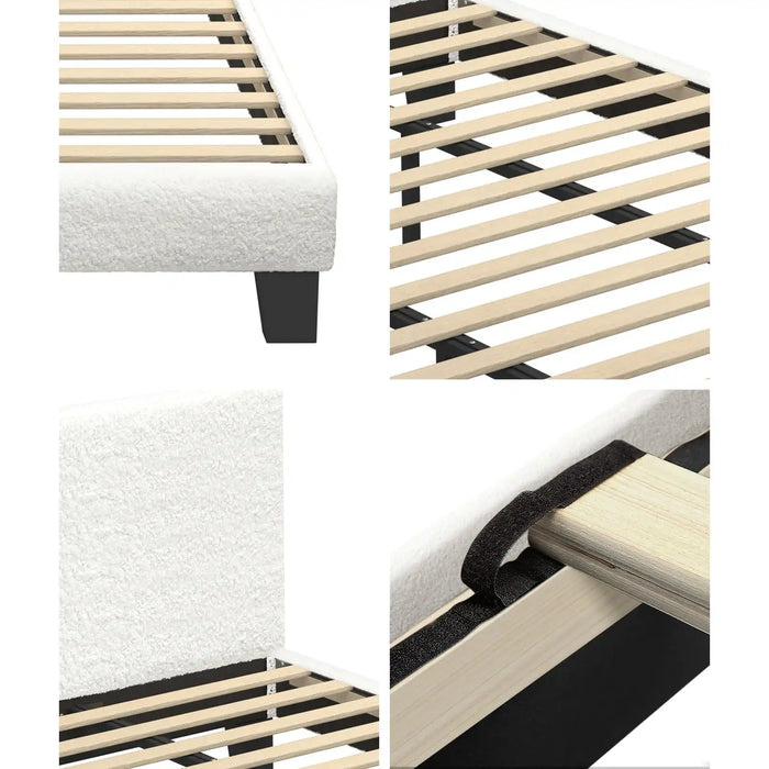 Teddy Soft Boucle Fabric White Bed | Modern Cushioned Touch White Upholstered Boucle Bed Frame