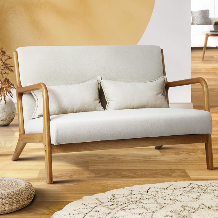 Teramo 2 Seater Accent Couch Lounge Chair | Modern Fabric and Wood Designer Armchair & 2 Bonus Cushions