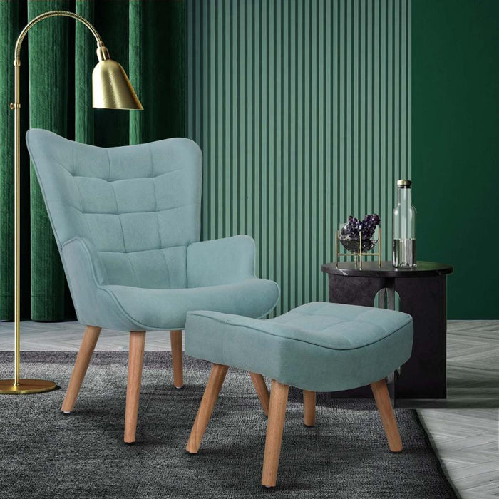 Sierra Fabric Lounge Chair And Ottoman Stool Set | Premium Upholstered Soft Armchair and Ottoman