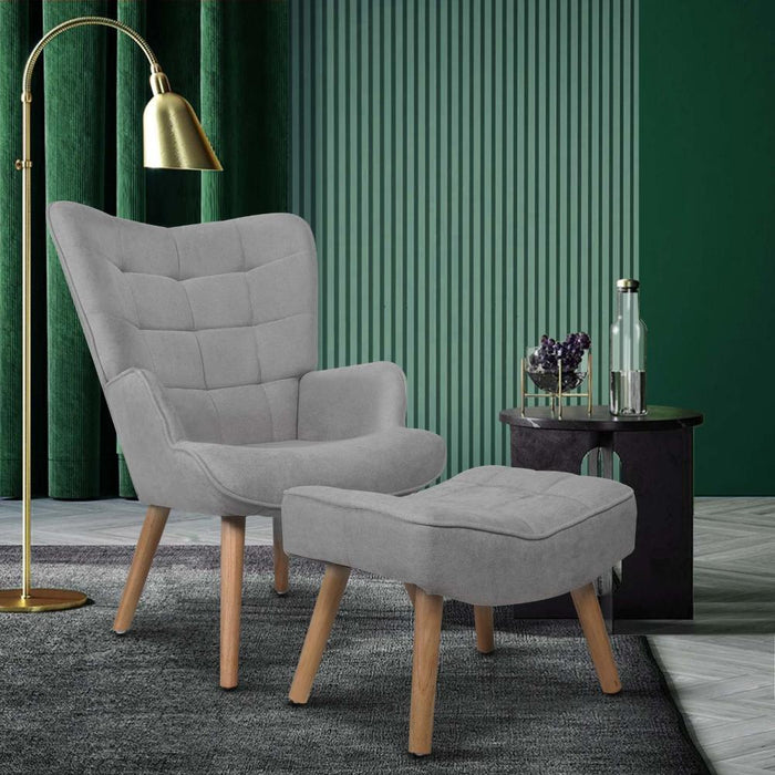 Sierra Fabric Lounge Chair And Ottoman Stool Set | Premium Upholstered Soft Armchair and Ottoman