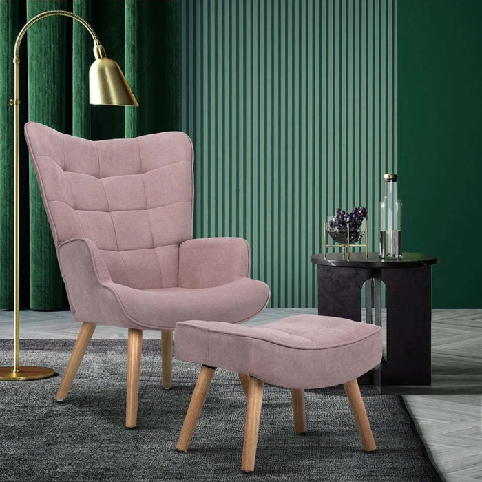 Sierra Fabric Lounge Chair And Ottoman Stool Set | Premium Upholstered Soft Armchair and Ottoman
