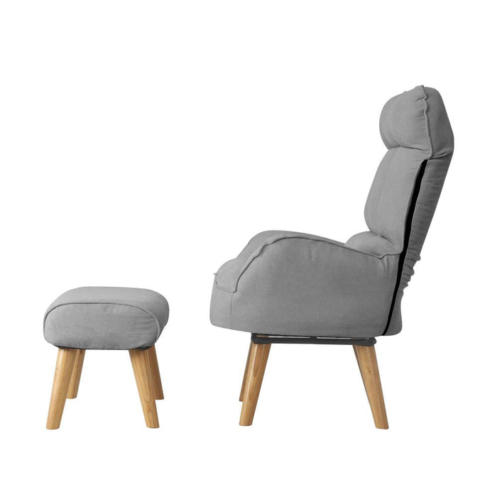 Lana Fabric Lounge Chair And Ottoman Stool | Swivel Seat Recline Extra Soft Armchair and Ottoman Set