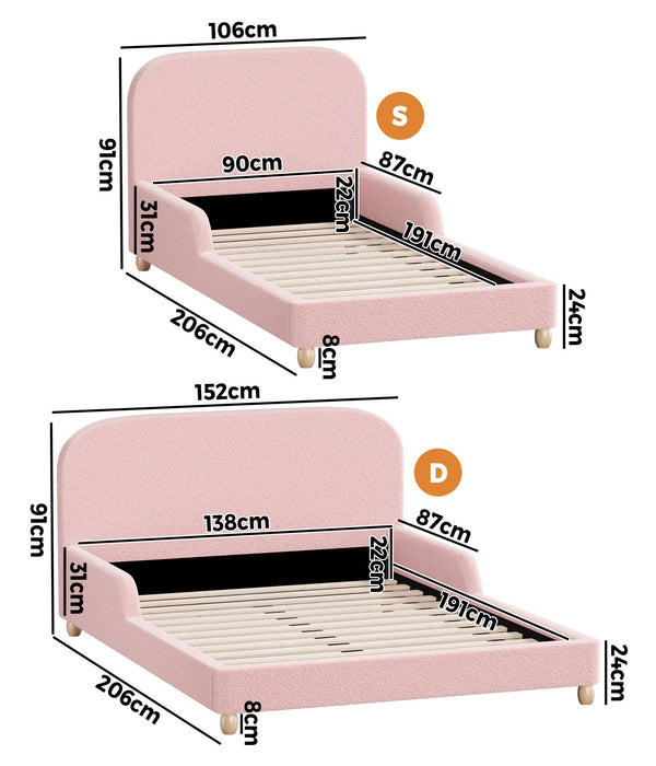 Teddy Leo Winged Soft Boucle Kids Bed | Cushioned Premium Boucle Fabric Childrens Bed Frame