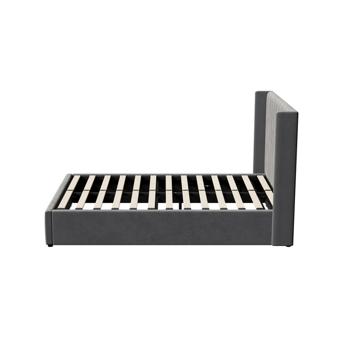Allure Premium Grey Soft Velvet Fabric Gas Lift Storage Bed | Two In One Bed and Storage Combo Bed Frame
