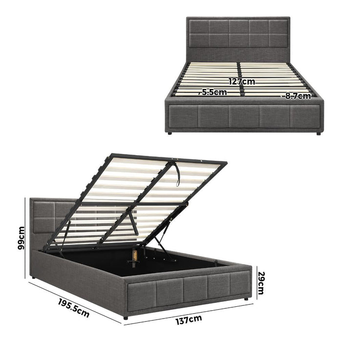 Teddy Milo Grey Fabric Deluxe Gas Lift Storage Bed Frame  | Embossed Fabric Gas Lift Modern Bed