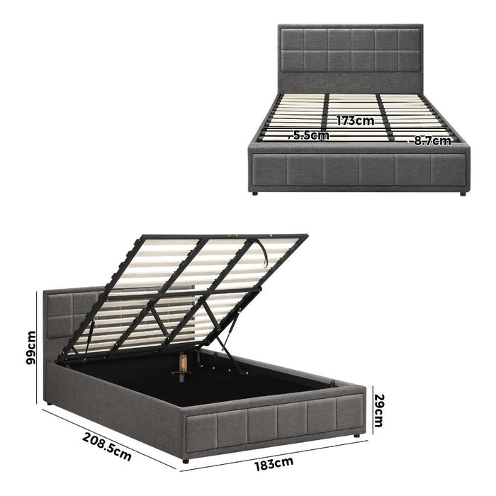 Teddy Milo Grey Fabric Deluxe Gas Lift Storage Bed Frame  | Embossed Fabric Gas Lift Modern Bed