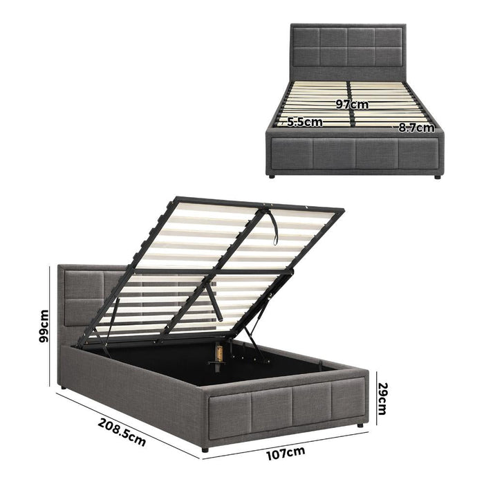 Teddy Milo Grey Fabric Deluxe Gas Lift Storage Bed Frame  | Embossed Fabric Gas Lift Modern Bed