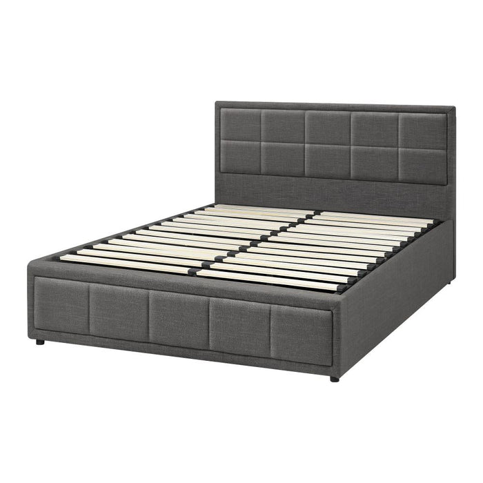 Teddy Milo Grey Fabric Deluxe Gas Lift Storage Bed Frame  | Embossed Fabric Gas Lift Modern Bed