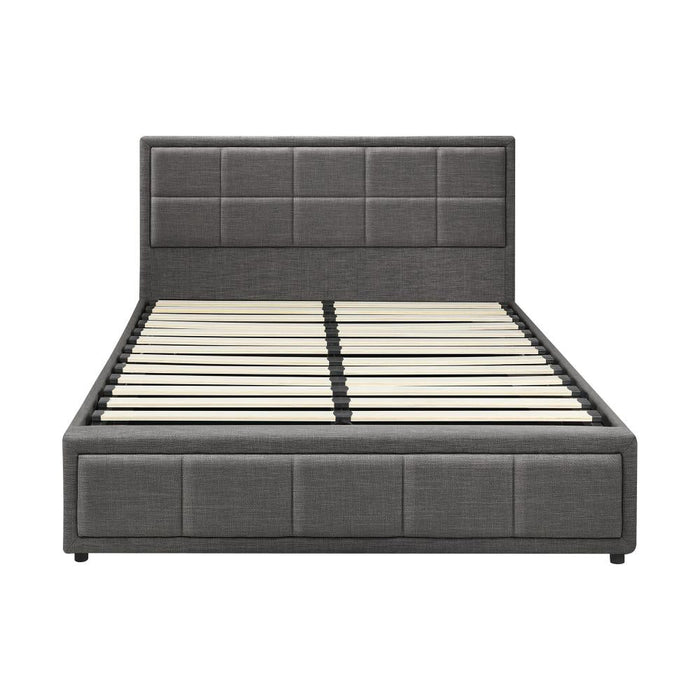 Teddy Milo Grey Fabric Deluxe Gas Lift Storage Bed Frame  | Embossed Fabric Gas Lift Modern Bed