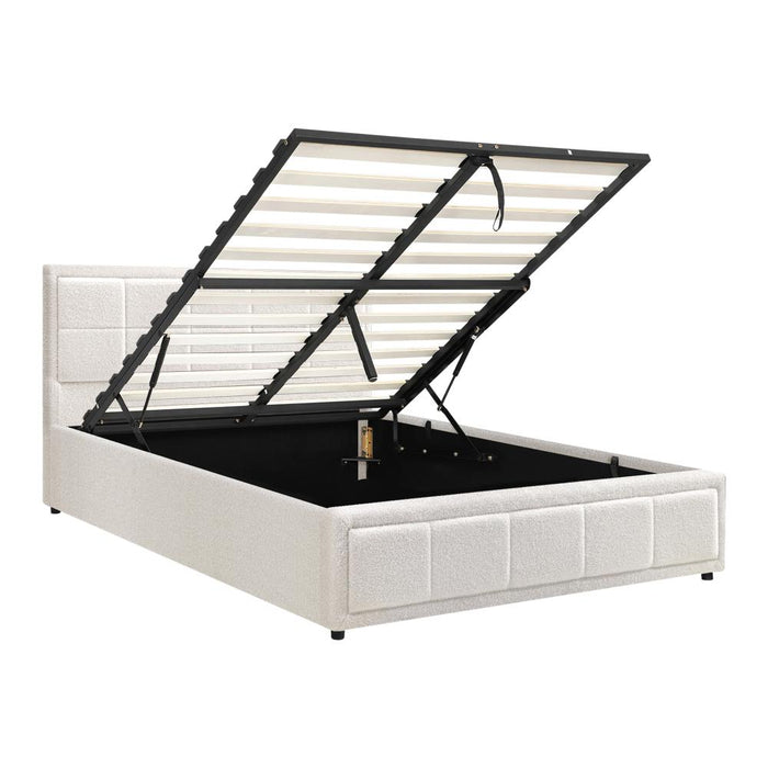 Teddy Milo Boucle Fabric Deluxe Gas Lift Storage Bed Frame  | Embossed Fabric Gas Lift Modern Bed