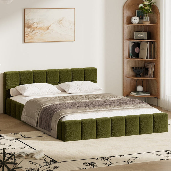 Botelia Green Boucle Low Profile Bed Frame| Luxurious Tufted  Premium Fabric Ground Bed