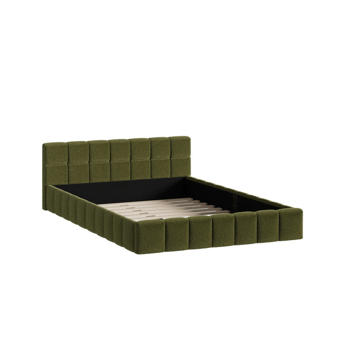 Botelia Green Boucle Low Profile Bed Frame| Luxurious Tufted  Premium Fabric Ground Bed