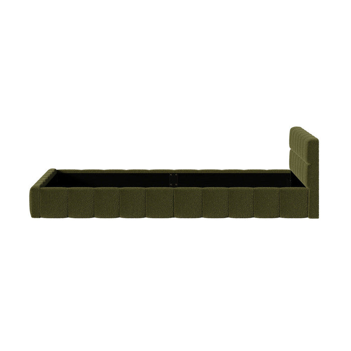 Botelia Green Boucle Low Profile Bed Frame| Luxurious Tufted  Premium Fabric Ground Bed
