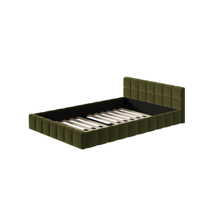 Botelia Green Boucle Low Profile Bed Frame| Luxurious Tufted  Premium Fabric Ground Bed