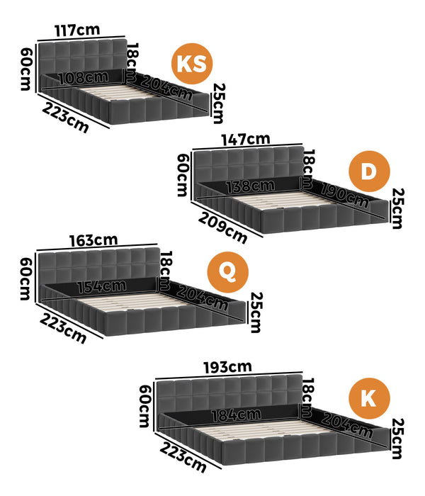 Botelia Grey Velvet Low Profile Bed Frame | Soft Luxurious Tufted Premium Fabric Ground Bed