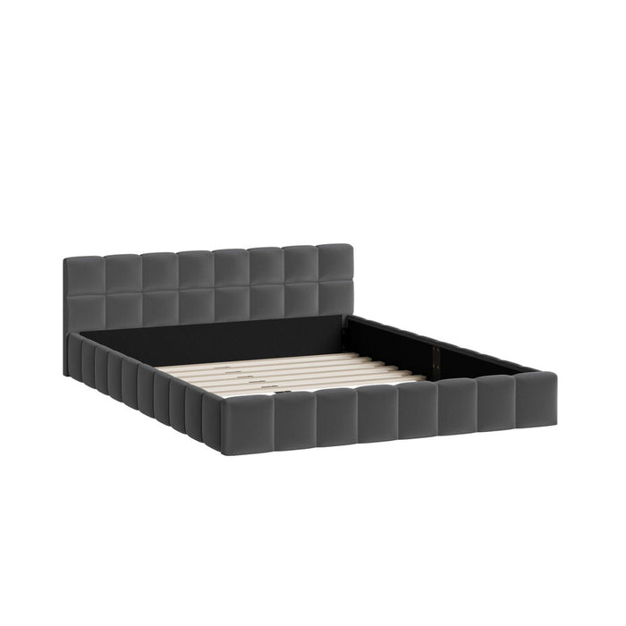 Botelia Grey Velvet Low Profile Bed Frame | Soft Luxurious Tufted Premium Fabric Ground Bed