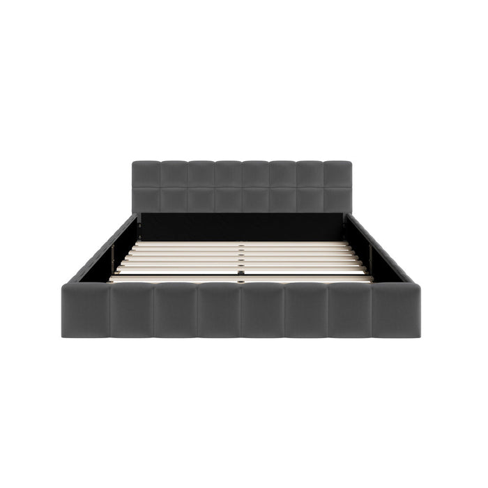 Botelia Grey Velvet Low Profile Bed Frame | Soft Luxurious Tufted Premium Fabric Ground Bed