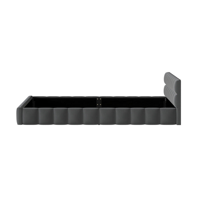 Botelia Grey Velvet Low Profile Bed Frame | Soft Luxurious Tufted Premium Fabric Ground Bed