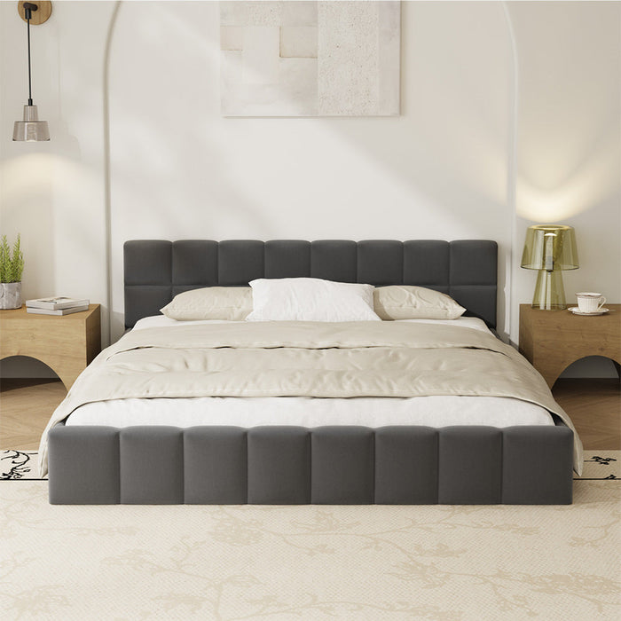 Botelia Grey Velvet Low Profile Bed Frame | Soft Luxurious Tufted Premium Fabric Ground Bed