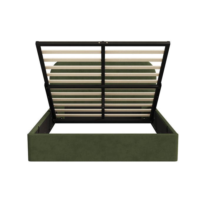 Green Cloud Marshmallow Velvet Touch Gas Lift Bed | Soft Padded Arched Fabric Storage Bed Frame