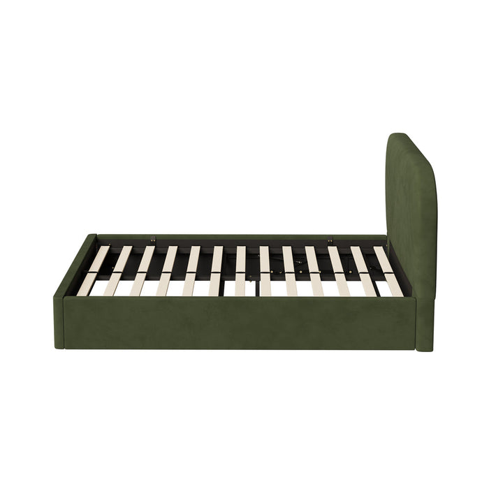 Green Cloud Marshmallow Velvet Touch Gas Lift Bed | Soft Padded Arched Fabric Storage Bed Frame