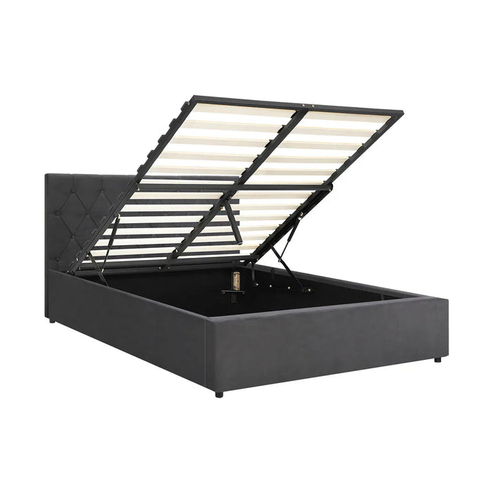 Premium Milano Grey Soft Velvet Fabric Gas Lift Storage Bed | Two In One Bed and Storage Combo Bed Frame