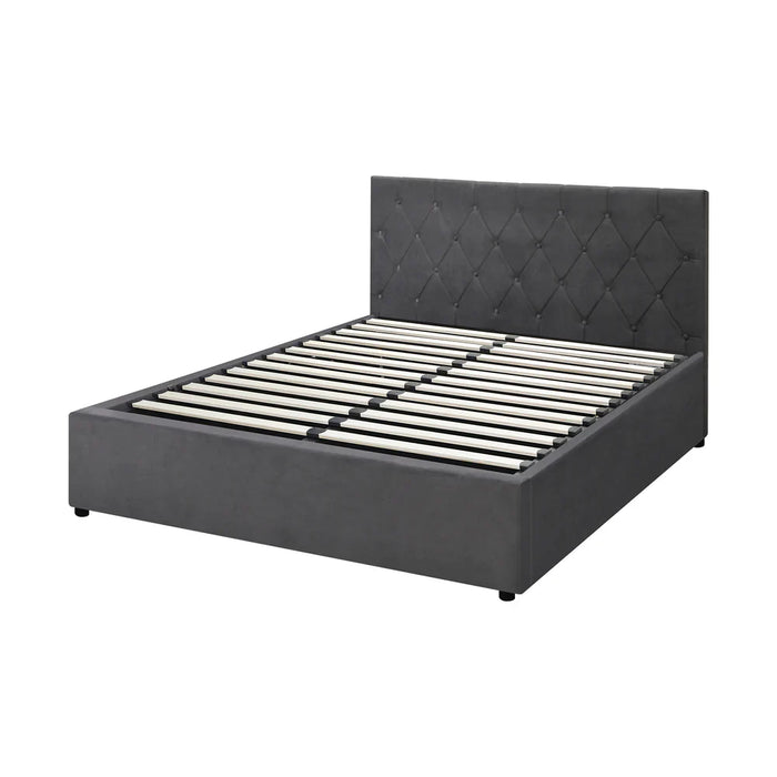 Premium Milano Grey Soft Velvet Fabric Gas Lift Storage Bed | Two In One Bed and Storage Combo Bed Frame