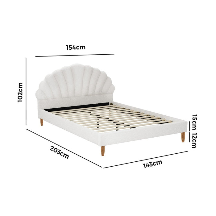 Princess Arial Boucle Fabric Seashell Style Bed Frame | Kids White Soft Touch Boucle Bed