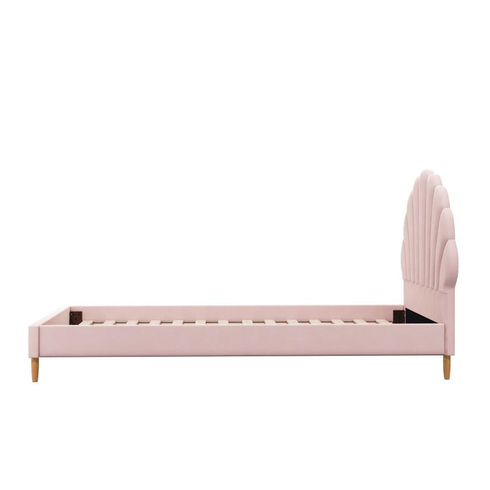 Princess Arial Pink Seashell Style Velvet Fabric Bed Frame | Kids Pink Soft Touch Fabric Bed