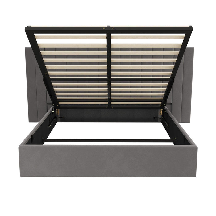 Adore Extra Wide Grey Velvet Fabric Gas Lift Bed | Soft Touch Velvet  Luxury 2 in 1 Storage Bed Frame