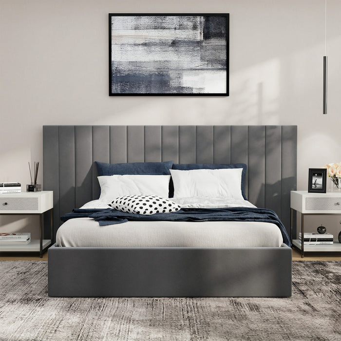 Adore Extra Wide Grey Velvet Fabric Gas Lift Bed | Soft Touch Velvet  Luxury 2 in 1 Storage Bed Frame