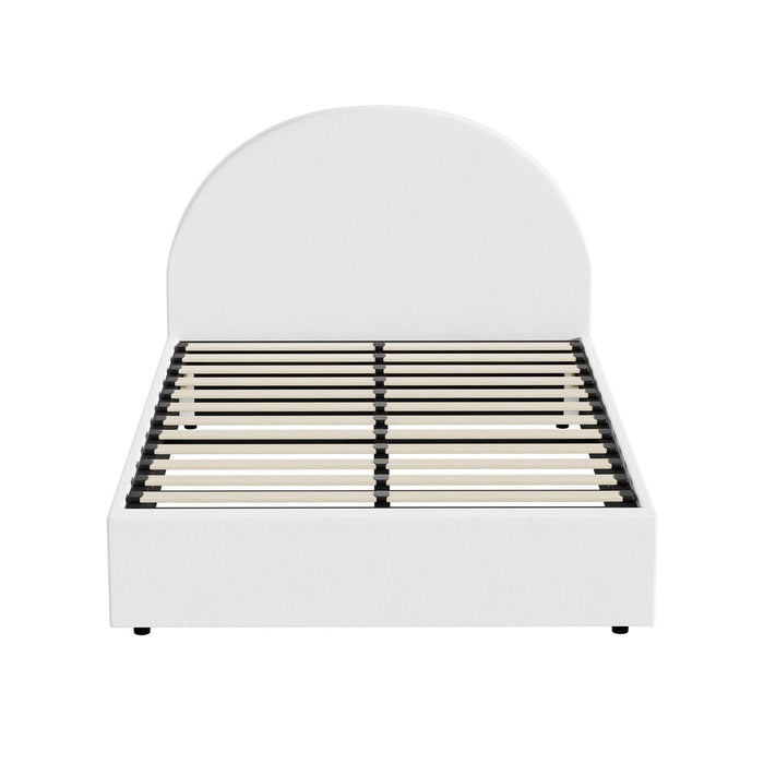 Luna Luxe PU Leather Round White Gas Lift Bed | White Soft Cushioned Big Storage Arched Bed Frame
