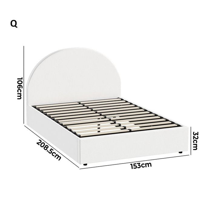 Luna Luxe PU Leather Round White Gas Lift Bed | White Soft Cushioned Big Storage Arched Bed Frame