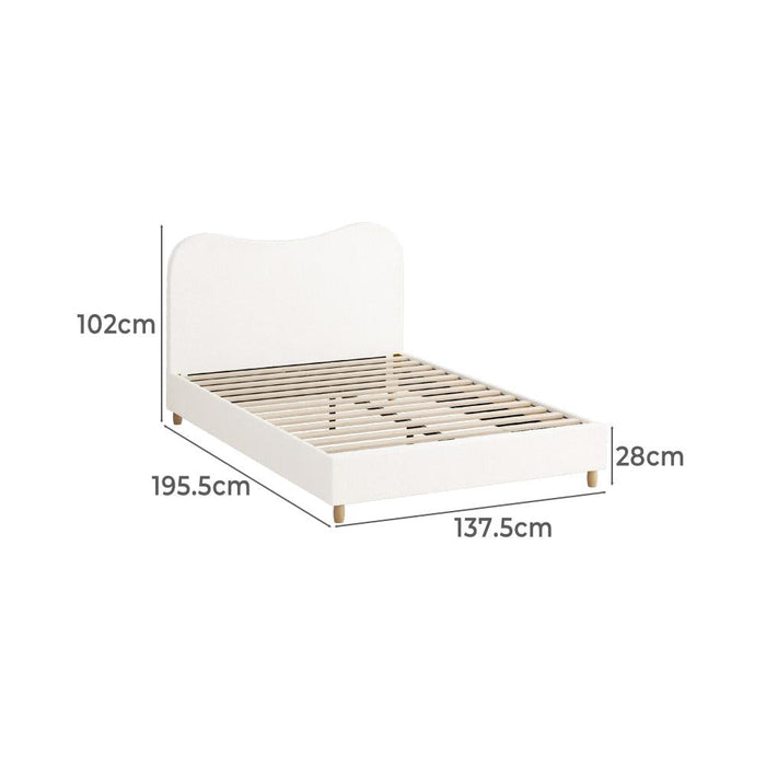 Teddy Plush Heart Boucle Fabric White Bed | Cloud Shape Cushioned Touch Upholstered Boucle Bed Frame