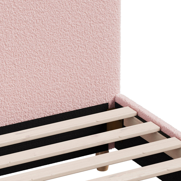 Teddy Plush Heart Pink Boucle Fabric Bed | Cloud Shape Cushioned Touch Upholstered Boucle Bed Frame