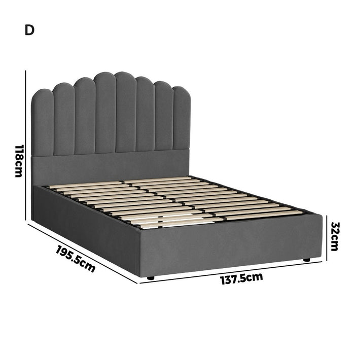 Allure Ripple Grey Soft Velvet Fabric Gas Lift Storage Bed | Two In One Bed and Storage Combo Bed Frame