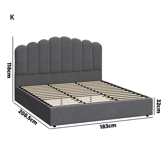 Allure Ripple Grey Soft Velvet Fabric Gas Lift Storage Bed | Two In One Bed and Storage Combo Bed Frame