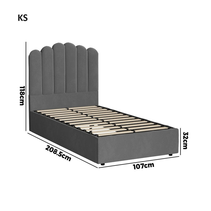 Allure Ripple Grey Soft Velvet Fabric Gas Lift Storage Bed | Two In One Bed and Storage Combo Bed Frame
