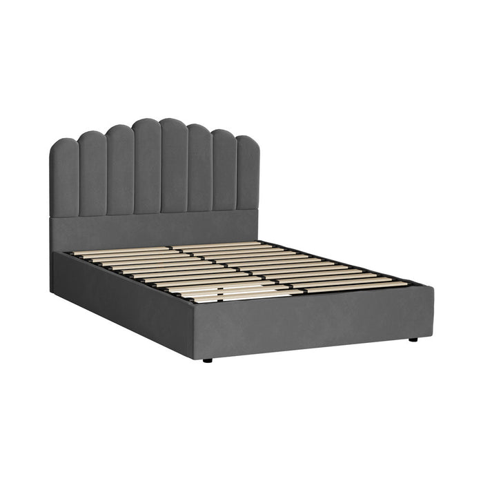 Allure Ripple Grey Soft Velvet Fabric Gas Lift Storage Bed | Two In One Bed and Storage Combo Bed Frame