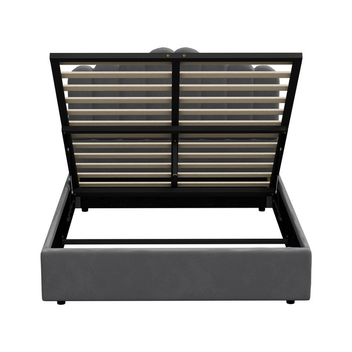 Allure Ripple Grey Soft Velvet Fabric Gas Lift Storage Bed | Two In One Bed and Storage Combo Bed Frame