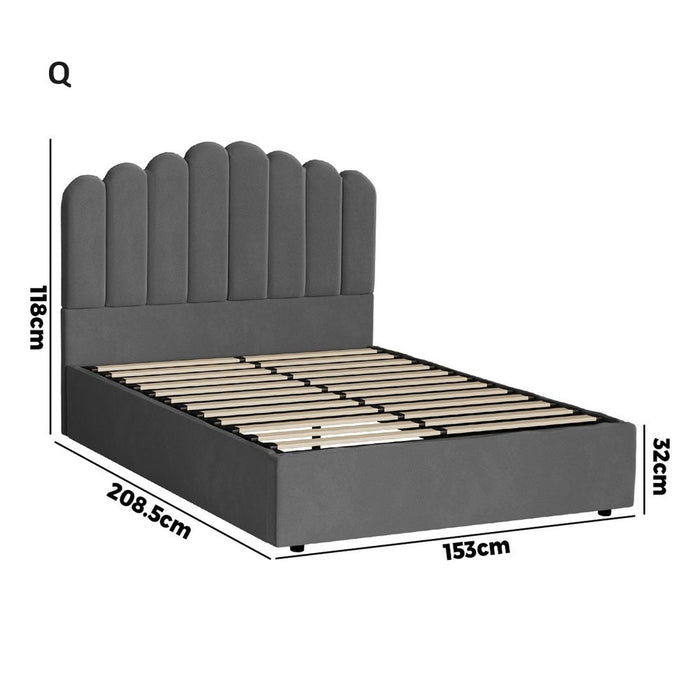 Allure Ripple Grey Soft Velvet Fabric Gas Lift Storage Bed | Two In One Bed and Storage Combo Bed Frame