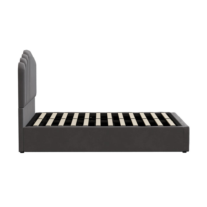 Allure Ripple Grey Soft Velvet Fabric Gas Lift Storage Bed | Two In One Bed and Storage Combo Bed Frame