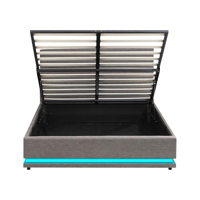 Aria Supreme Luxe Grey Fabric LED Bed Frame | Modern Soft Touch Fabric Gas Lift Storage Bed