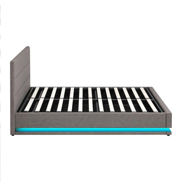 Aria Supreme Luxe Grey Fabric LED Bed Frame | Modern Soft Touch Fabric Gas Lift Storage Bed