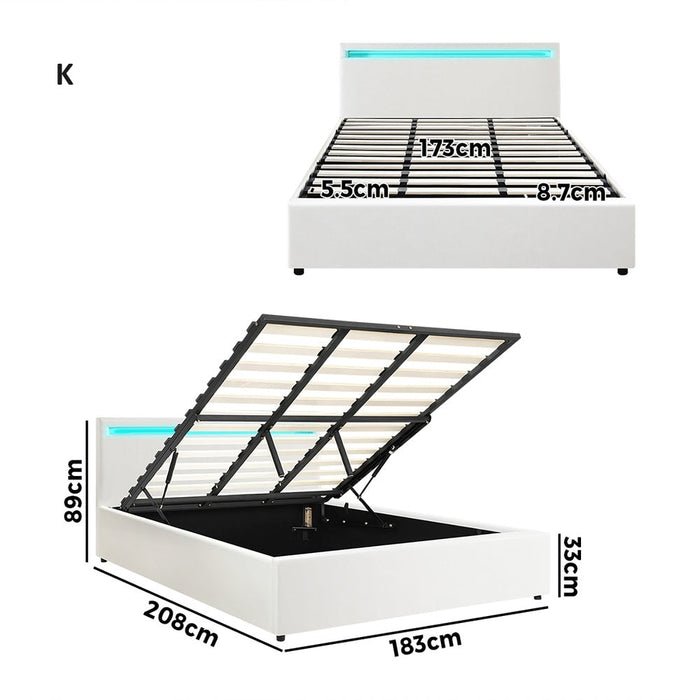 Premium Milano White PU Leather LED Gas Lift Storage Bed | Two In One White Bed Frame and Storage Combo