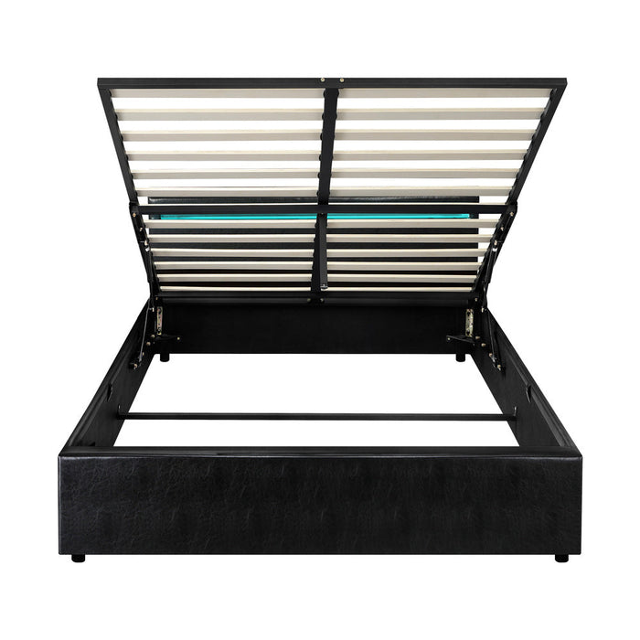 Premium Milano Black PU Leather LED Gas Lift Storage Bed | Two In One Black Bed Frame and Storage Combo