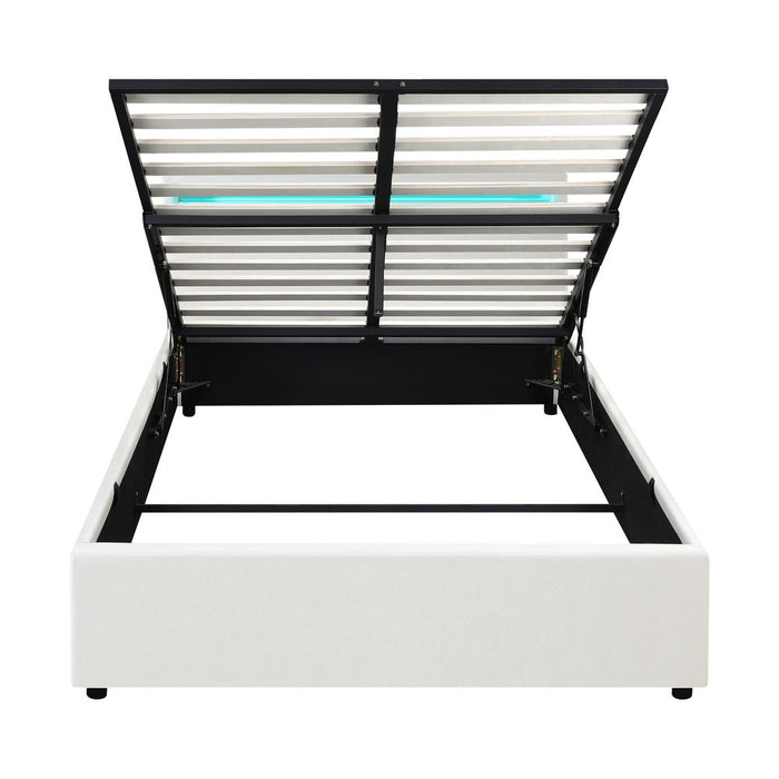 Premium Milano White PU Leather LED Gas Lift Storage Bed | Two In One White Bed Frame and Storage Combo