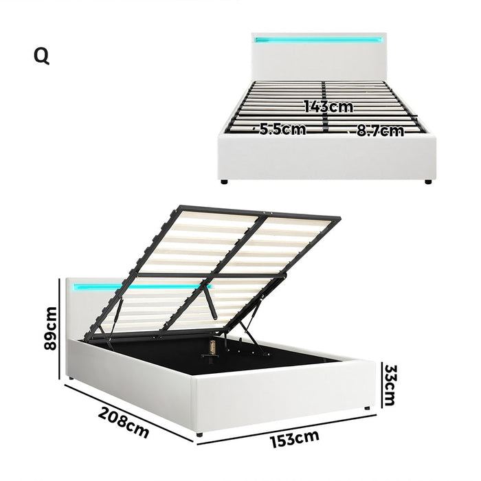 Premium Milano White PU Leather LED Gas Lift Storage Bed | Two In One White Bed Frame and Storage Combo