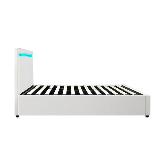 Premium Milano White PU Leather LED Gas Lift Storage Bed | Two In One White Bed Frame and Storage Combo